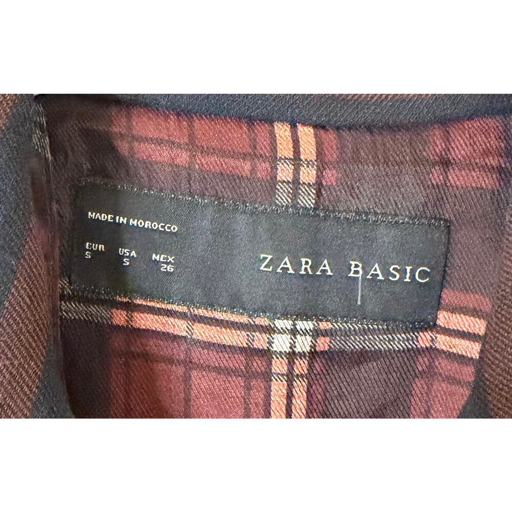 ZARA BASIC Navy/Burgundy Stripes Double Breasted Jacket Peacoat Blazer sz. S - Picture 5 of 9